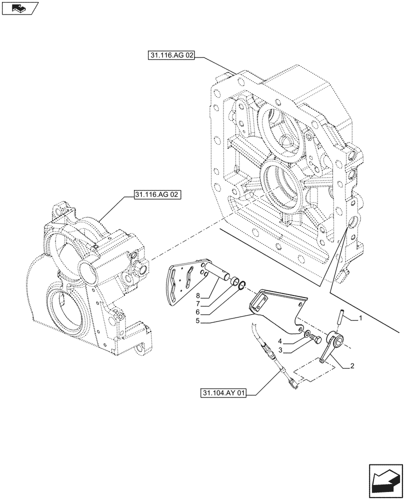 Схема запчастей Case IH FARMALL 105U - (31.104.AY[04]) - VAR - 331819 - PTO 540/540E/1000 RPM, SELECTOR, W/ GROUND SPEED, ISO (31) - IMPLEMENT POWER TAKE OFF