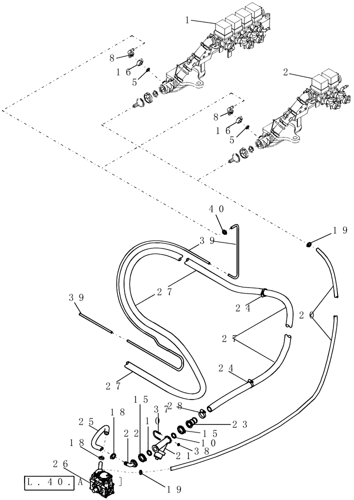 Схема запчастей Case IH 1200PT - (L.40.A[10]) - LIQUID FERTILIZER SYSTEM W/TRACTOR MOUNTED TANKS - FITTINGS & VALVES (ASN CBJ022252) L - Field Processing