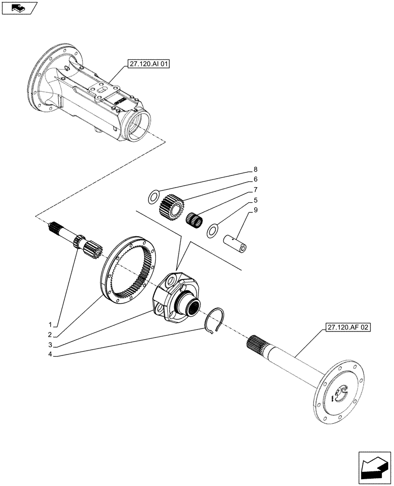 Схема запчастей Case IH FARMALL 105U - (27.120.AF[01]) - STD + VAR - 743931 - FINAL DRIVE, GEARS & SHAFT (27) - REAR AXLE SYSTEM