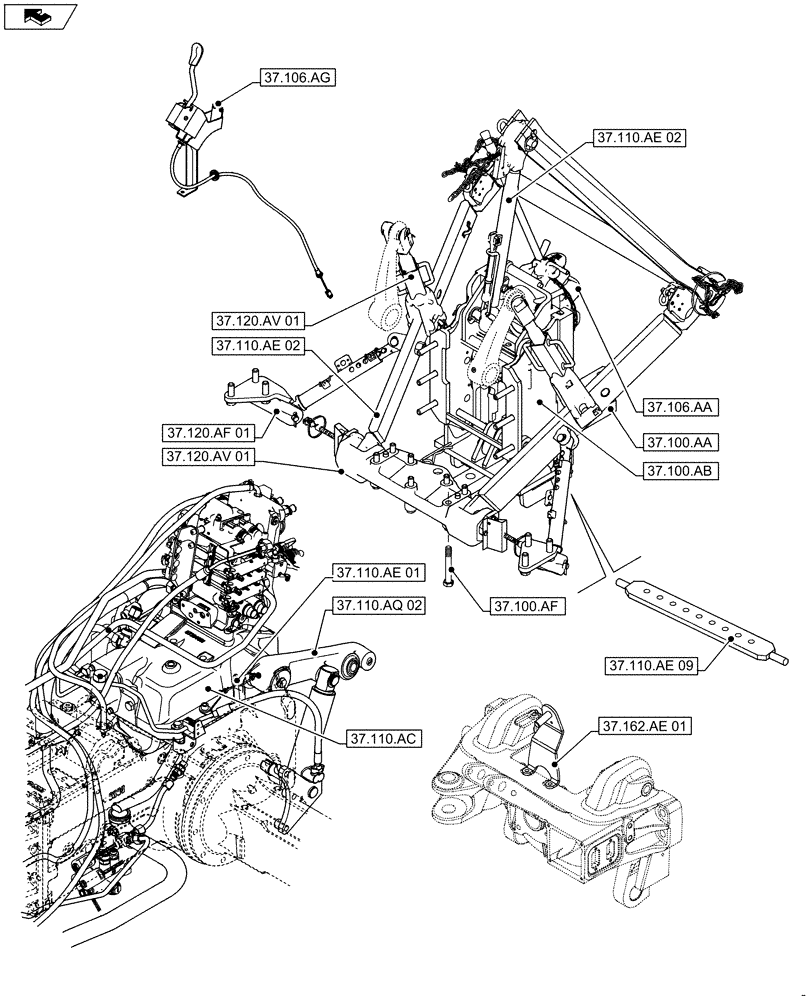 Схема запчастей Case IH FARMALL 115U - (00.000.37) - PICTORIAL INDEX - HITCHES, DRAWBARS AND IMPLEMENT COUPLINGS (00) - GENERAL & PICTORIAL INDEX