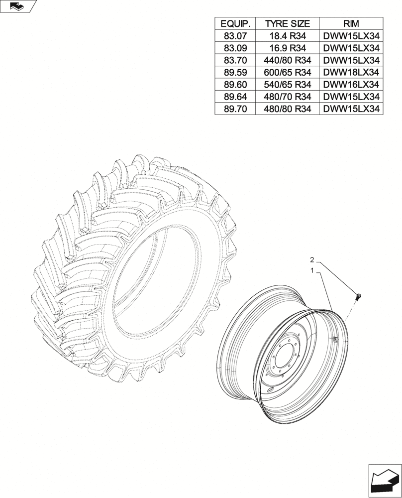 Схема запчастей Case IH FARMALL 105U - (44.520.AB[06]) - WHEEL - REAR - END S/N ZCJR23172 (44) - WHEELS