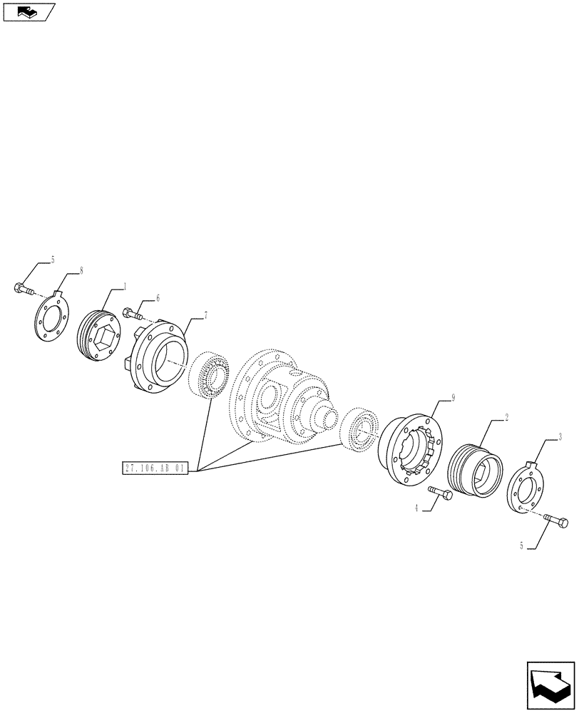 Схема запчастей Case IH FARMALL 115U - (27.106.AR) - STD + VAR - 743931, 743932 - DIFFERENTIAL GEAR, SUPPORT (27) - REAR AXLE SYSTEM