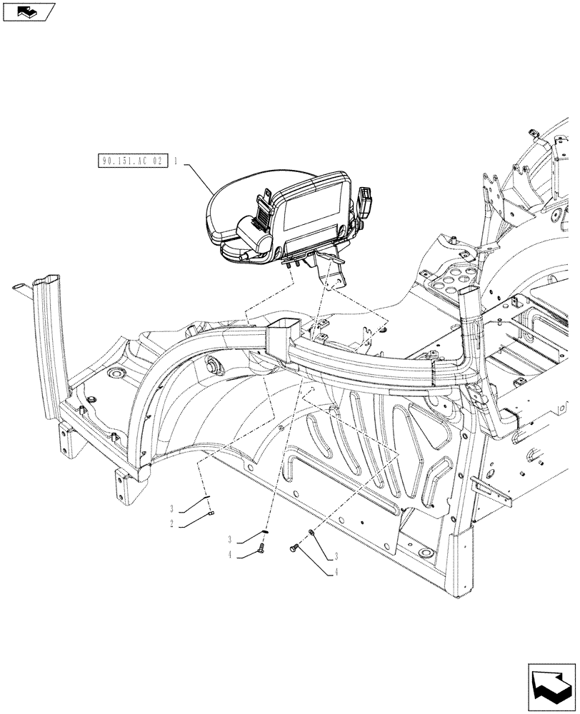 Схема запчастей Case IH FARMALL 105U - (90.151.AC[01]) - VAR - 332865 - PASSENGER SEAT (90) - PLATFORM, CAB, BODYWORK AND DECALS