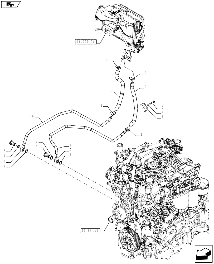 Схема запчастей Case IH FARMALL 115U - (50.200.AB[01]) - STD + VAR - 330641, 331641, 390641 - HEATING SYSTEM, AIR CONDITIONING, HOSE (50) - CAB CLIMATE CONTROL