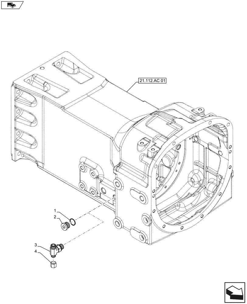 Схема запчастей Case IH FARMALL 105U - (21.112.AC[07]) - VAR - 743919 - TRANSMISSION HOUSING, PLUG, FITTING, W/O FRONT PTO, W/O MID MOUNT VALVES, ISO (21) - TRANSMISSION