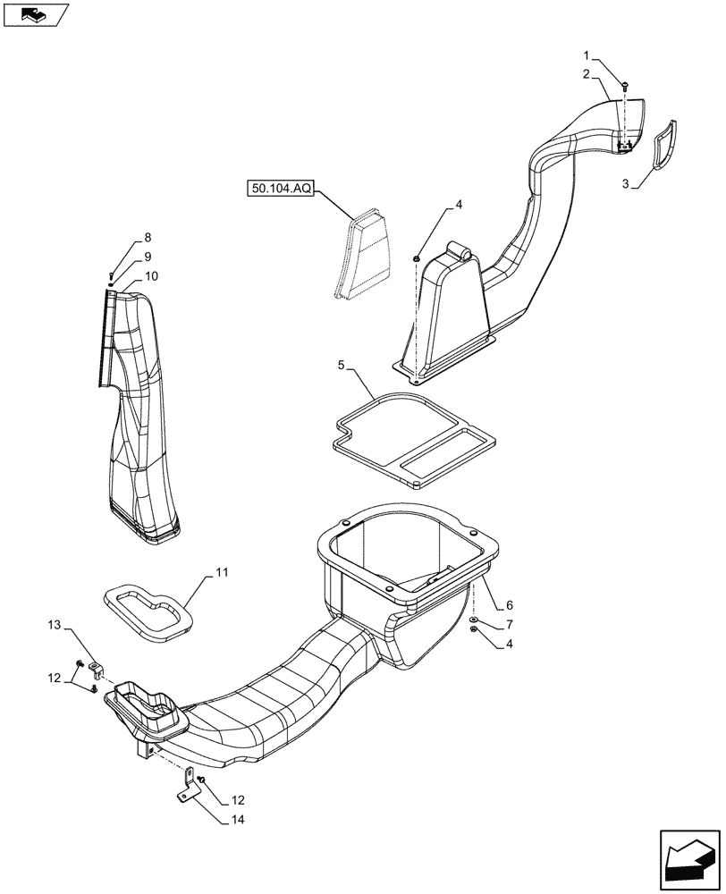 Схема запчастей Case IH FARMALL 115U - (50.104.AO[02]) - STD + VAR - 390641 - HEATING SYSTEM, DUCT, LH (50) - CAB CLIMATE CONTROL