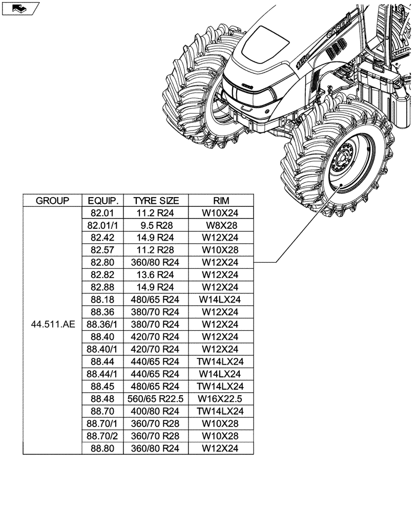Схема запчастей Case IH FARMALL 115U - (00.000.44[01]) - PICTORIAL INDEX - WHEELS (00) - GENERAL & PICTORIAL INDEX