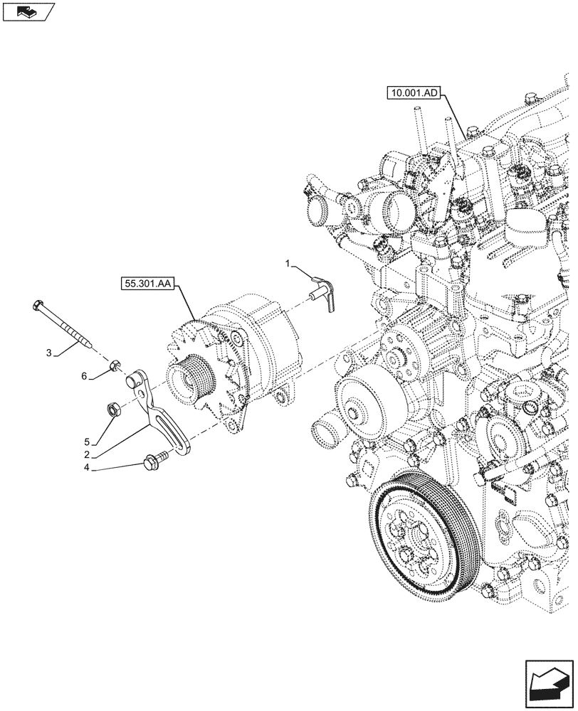 Схема запчастей Case IH FARMALL 105U - (55.301.AB) - STD + VAR - 391192 - ALTERNATOR, SUPPORT (55) - ELECTRICAL SYSTEMS