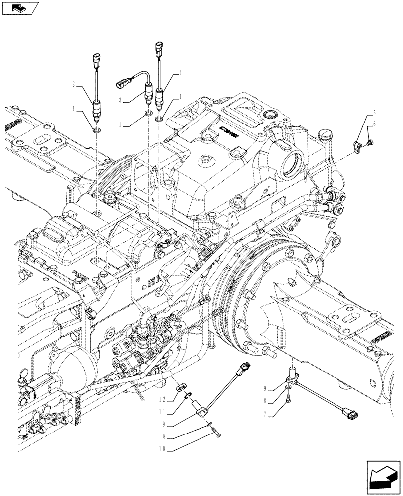 Схема запчастей Case IH FARMALL 105U - (55.020.AB[04]) - STD + VAR - 332279, 332299, 390181 - GEARBOX, POWERSHUTTLE, SENSOR, SWITCH (55) - ELECTRICAL SYSTEMS