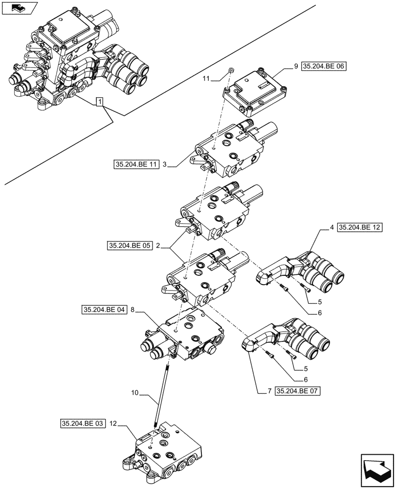 Схема запчастей Case IH FARMALL 105U - (35.204.BE[10]) - VAR - 332844 - REMOTE CONTROL VALVE, COMPONENTS (4 REMOTES) (35) - HYDRAULIC SYSTEMS