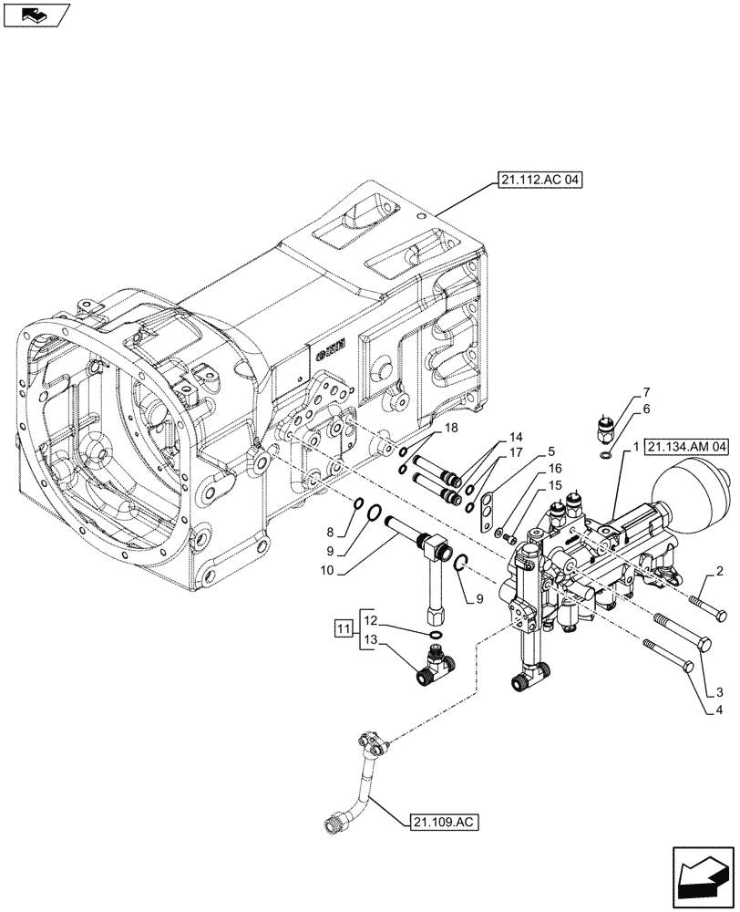 Схема запчастей Case IH FARMALL 105U - (21.134.AM[03]) - VAR - 332279 - TRANSMISSION CONTROL VALVE (21) - TRANSMISSION