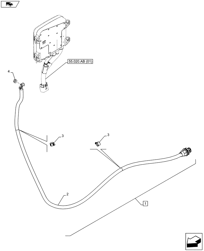 Схема запчастей Case IH FARMALL 105U - (55.020.AB[03]) - STD + VAR - 390798 - POWER DISTRIBUTION UNIT, WIRE (55) - ELECTRICAL SYSTEMS