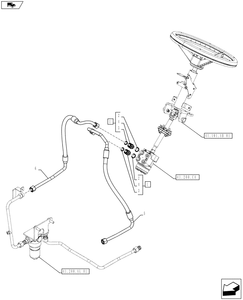 Схема запчастей Case IH FARMALL 115U - (41.200.AA) - STD + VAR - 392644 - STEERING VALVE, HYDR LINES (41) - STEERING