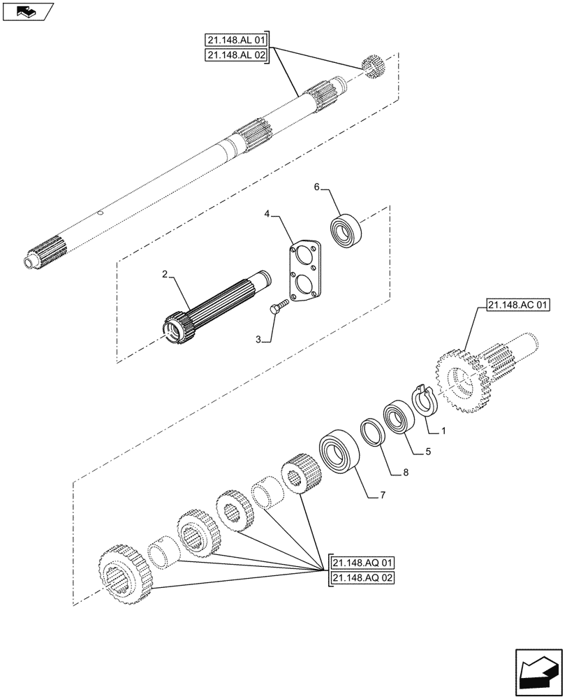 Схема запчастей Case IH FARMALL 115U - (21.154.AJ[01]) - STD + VAR - 332299, 390181 - TRANSMISSION (12X12, 20X20), SHAFT (21) - TRANSMISSION