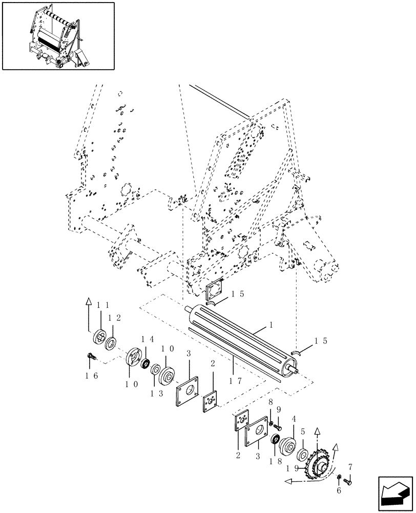 Схема запчастей Case IH RBX461 - (020) - FLOOR ROLLER (62) - PRESSING - BALE FORMATION