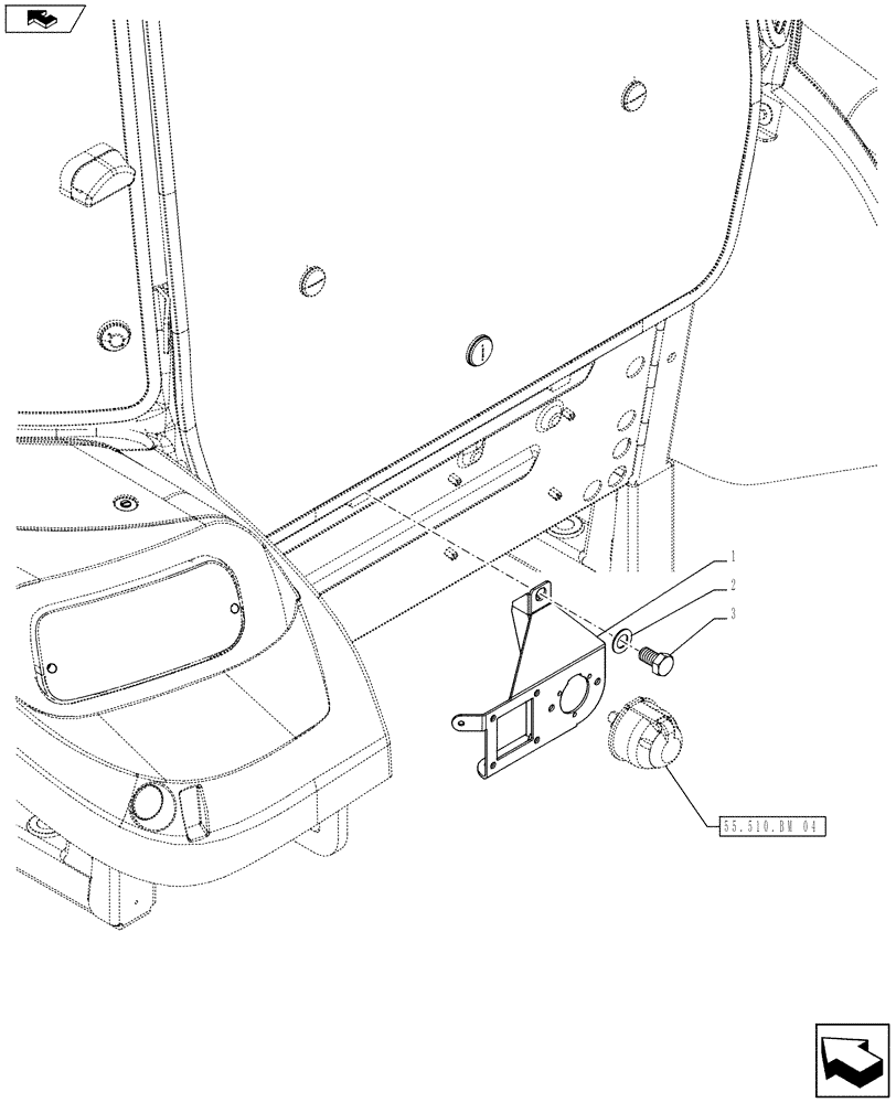 Схема запчастей Case IH FARMALL 105U - (55.510.BM[05]) - STD + VAR - 336755, 390755 - POWER SOCKET, EXTERNAL, SUPPORT, ISO (55) - ELECTRICAL SYSTEMS