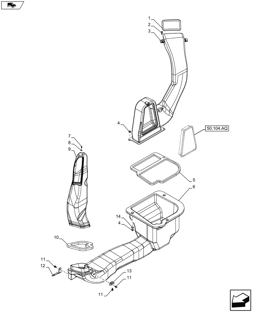 Схема запчастей Case IH FARMALL 105U - (50.104.AO[01]) - STD + VAR - 390641 - HEATING SYSTEM, DUCT, RH (50) - CAB CLIMATE CONTROL