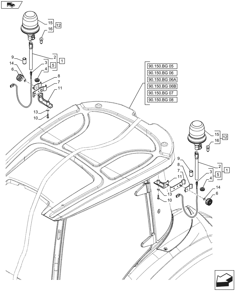 Схема запчастей Case IH FARMALL 105U - (55.404.AC[02]) - VAR - 335916 - 2 ROTARY BEACON, ISO - END YR 02-JUL-2015 (55) - ELECTRICAL SYSTEMS