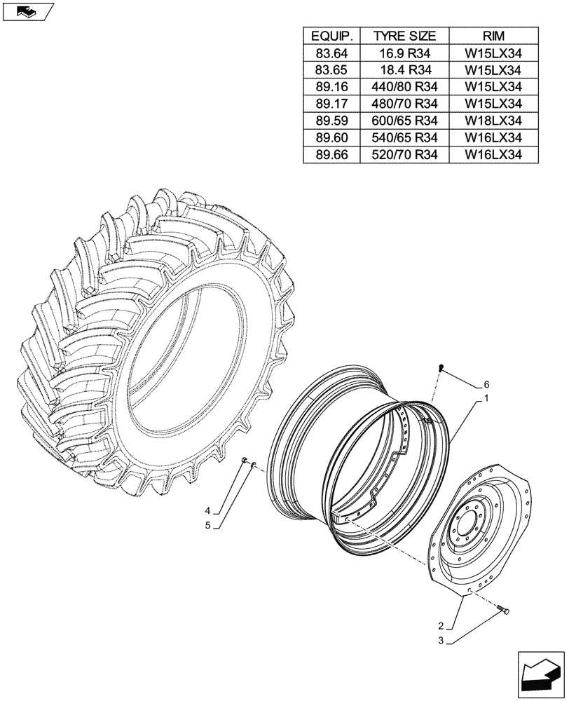 Схема запчастей Case IH FARMALL 105U - (44.520.AB[03A]) - WHEEL - REAR - BEGIN S/N ZCJR23173 (44) - WHEELS