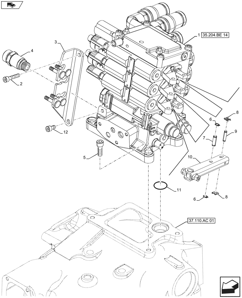 Схема запчастей Case IH FARMALL 105U - (35.204.BE[13]) - VAR - 331844 - REMOTE CONTROL VALVE (4 REMOTES) (35) - HYDRAULIC SYSTEMS