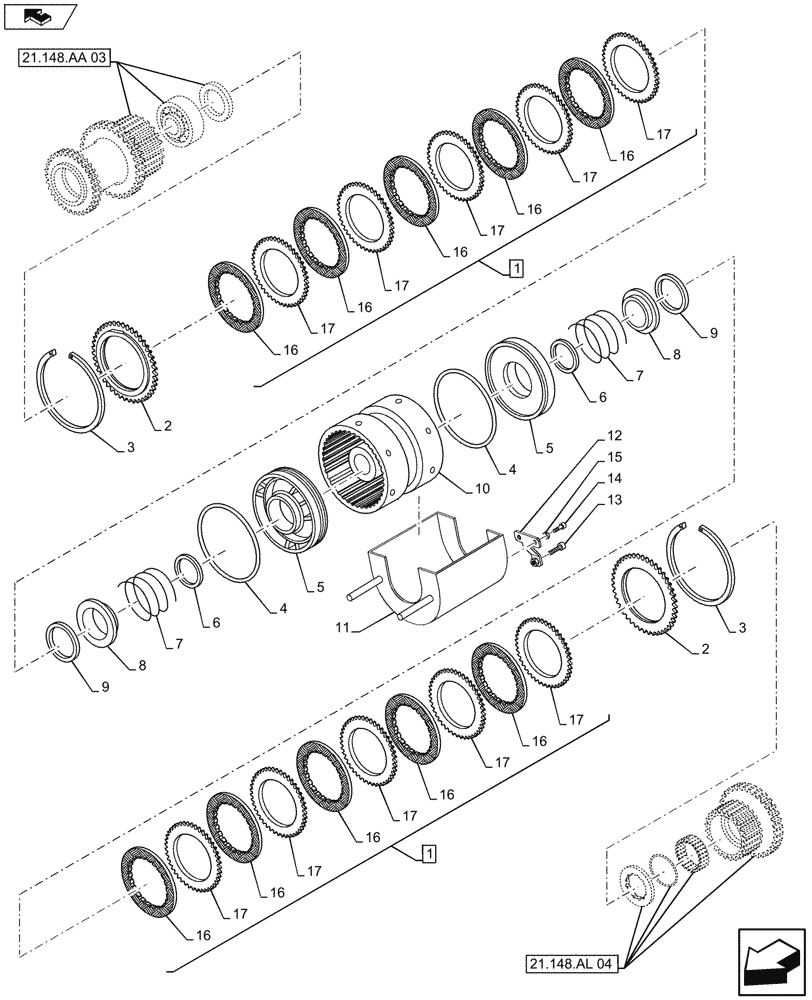 Схема запчастей Case IH FARMALL 105U - (21.154.AL[01]) - VAR - 332279 - HI-LO, POWERSHUTTLE (24X24), COMPONENTS - END YR 24-NOV-2013 (21) - TRANSMISSION