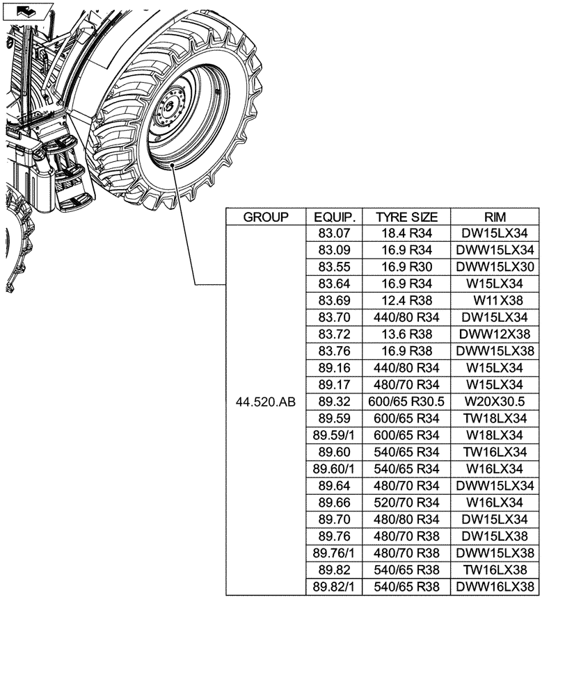 Схема запчастей Case IH FARMALL 115U - (00.000.44[02]) - PICTORIAL INDEX - WHEELS (00) - GENERAL & PICTORIAL INDEX