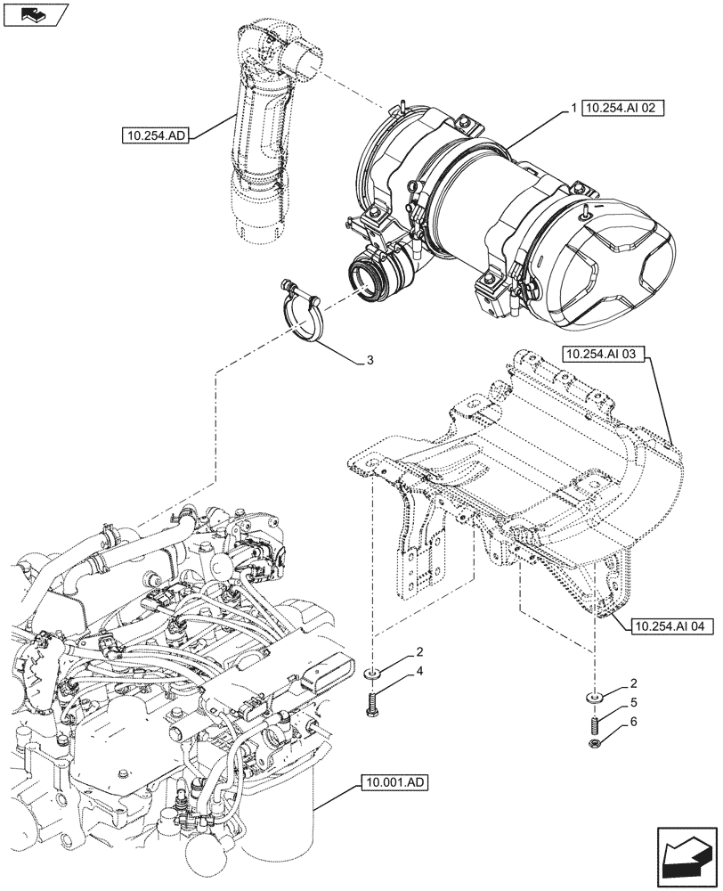 Схема запчастей Case IH FARMALL 115U - (10.254.AI[01]) - STD + VAR - 390446 - MUFFLER, MOUNTING (10) - ENGINE