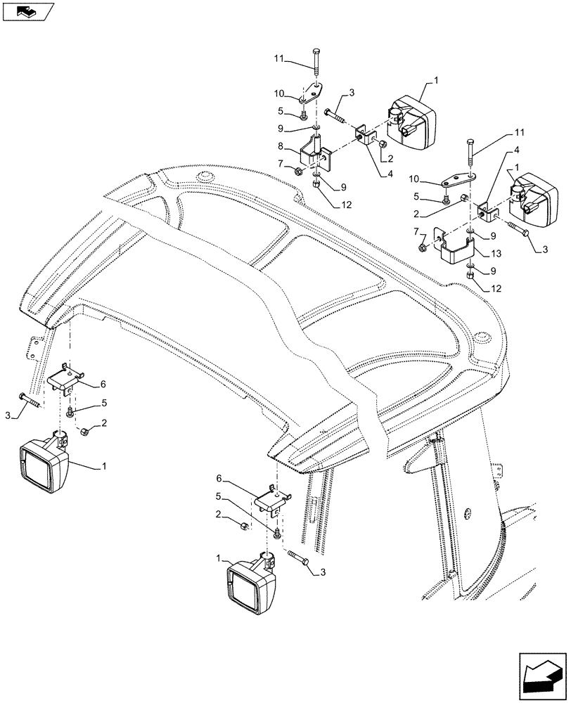 Схема запчастей Case IH FARMALL 105U - (55.404.BS[03]) - VAR - 332717 - WORK LAMP, ROOF-MOUNTED, NA (55) - ELECTRICAL SYSTEMS