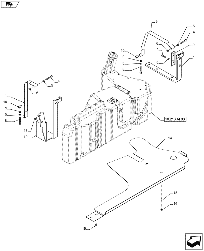 Схема запчастей Case IH FARMALL 115U - (10.216.AI[04]) - VAR - 330133 - FUEL TANK, SUPPORT, PROTECTION, ISO (10) - ENGINE