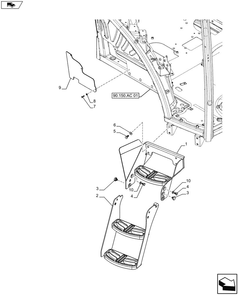 Схема запчастей Case IH FARMALL 115U - (90.118.CE[02]) - STD + VAR - 391460 - OPERATORS LADDER, RIGHT SIDE (90) - PLATFORM, CAB, BODYWORK AND DECALS