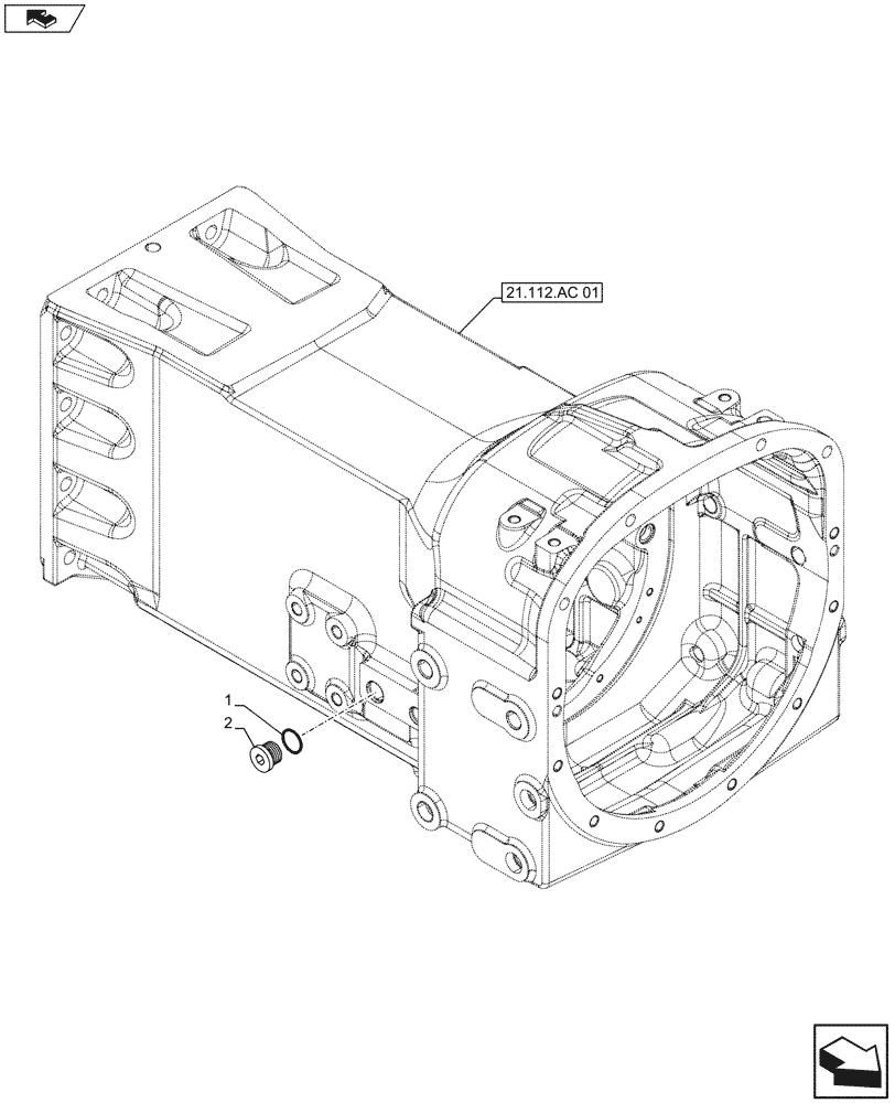 Схема запчастей Case IH FARMALL 105U - (21.112.AC[02]) - STD + VAR - 331789, 332789, 390789 - TRANSMISSION HOUSING, PLUG, W/O FRONT ELECTRONIC HPL (21) - TRANSMISSION