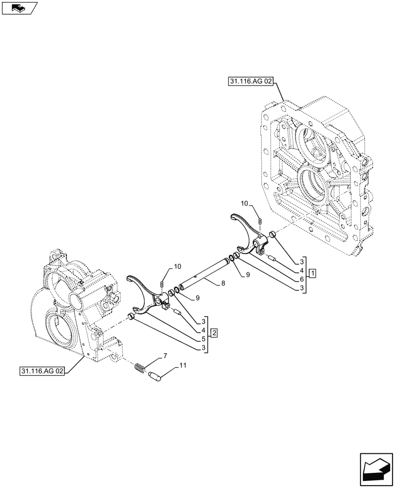 Схема запчастей Case IH FARMALL 105U - (31.104.AA[02]) - VAR - 331819 - PTO 540/540E/1000 RPM, ROD & FORKS, W/ GROUND SPEED, ISO (31) - IMPLEMENT POWER TAKE OFF