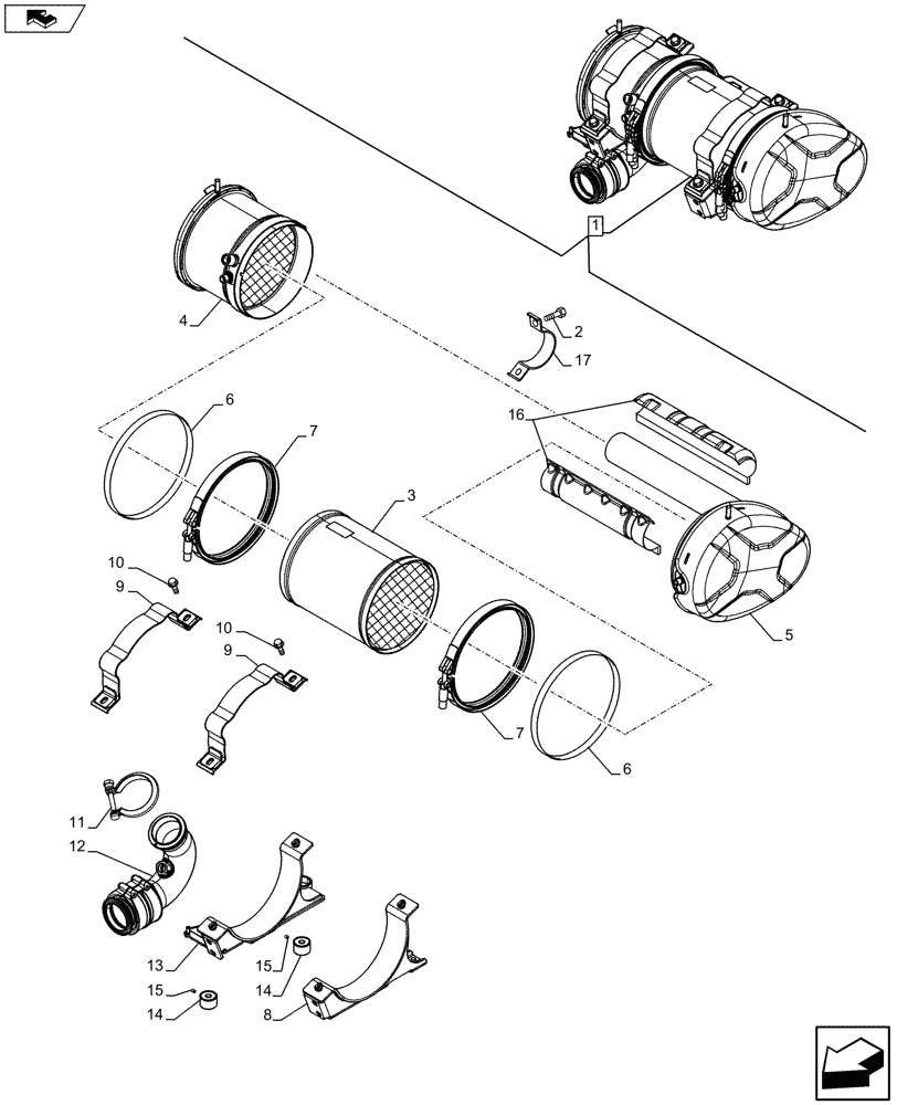 Схема запчастей Case IH FARMALL 115U - (10.254.AI[02]) - STD + VAR - 390446 - MUFFLER, COMPONENTS (10) - ENGINE