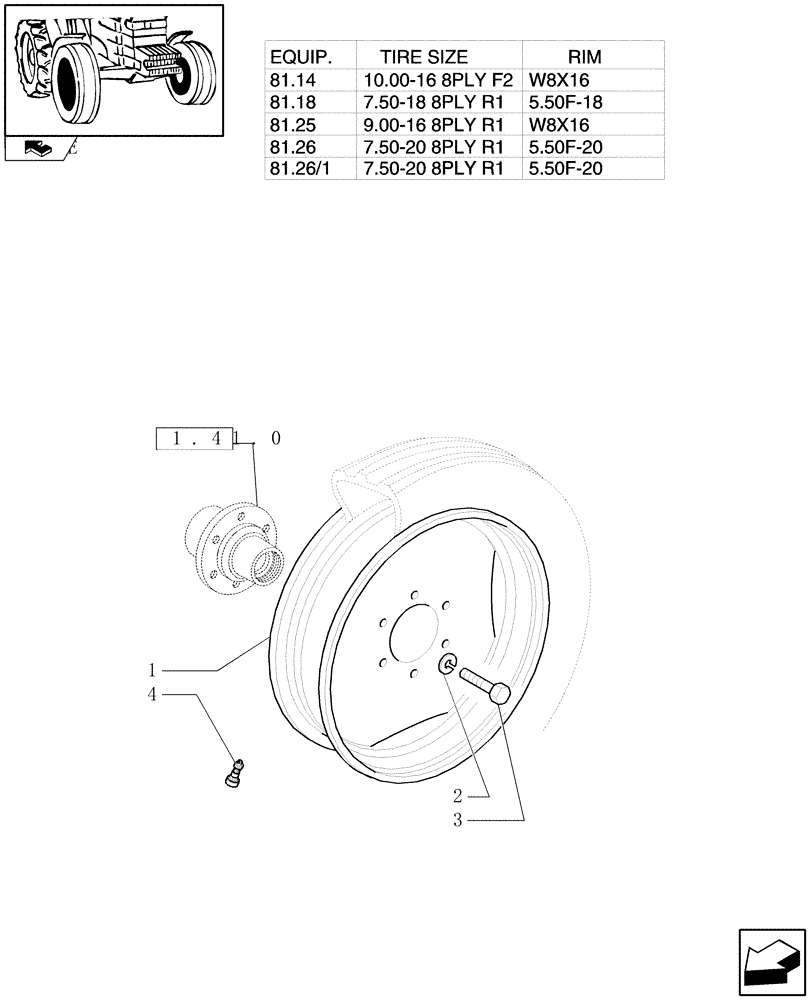 Схема запчастей Case IH FARMALL 95 - (81.00[01]) - 2WD FRONT WHEELS (11) - WHEELS/TRACKS