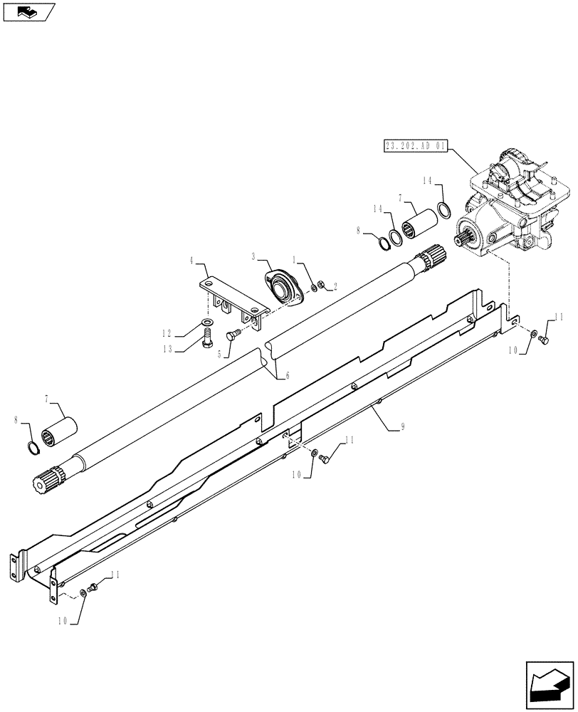 Схема запчастей Case IH FARMALL 105U - (23.314.AG[01]) - STD + VAR - 390448 - DRIVE SHAFT (23) - FOUR WHEEL DRIVE SYSTEM