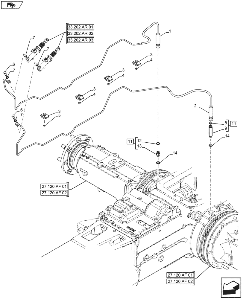 Схема запчастей Case IH FARMALL 115U - (33.202.AP) - STD + VAR - 743933 - BRAKE, HYDRAULIC LINE (33) - BRAKES & CONTROLS