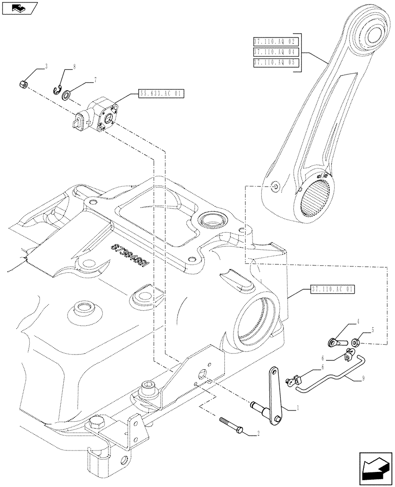 Схема запчастей Case IH FARMALL 115U - (37.110.AE[01]) - STD + VAR - 390832, 743597 - REAR, LIFT ARM, POTENTIOMETER, CONTROL LEVER (37) - HITCHES, DRAWBARS & IMPLEMENT COUPLINGS