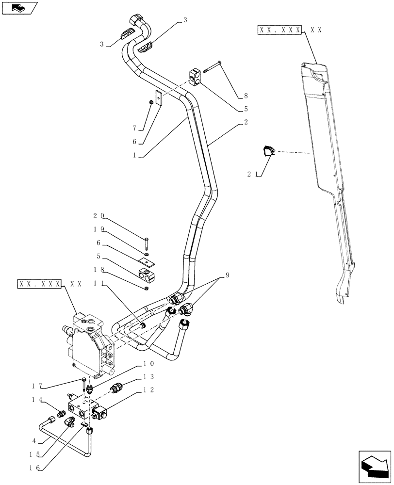 Схема запчастей Case IH TR320 - (35.734.AH[03]) - AUX HYD, HIGH FLOW CHASSIS PLUMBING (SR220,SR250,TR320) (35) - HYDRAULIC SYSTEMS