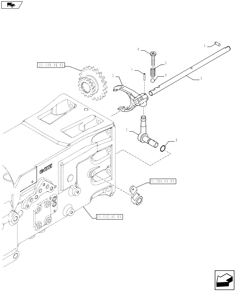 Схема запчастей Case IH FARMALL 105U - (21.148.AL[05]) - VAR - 332299 - TRANSMISSION (20X20), SHIFTER FORK (1ST/2ND) (21) - TRANSMISSION