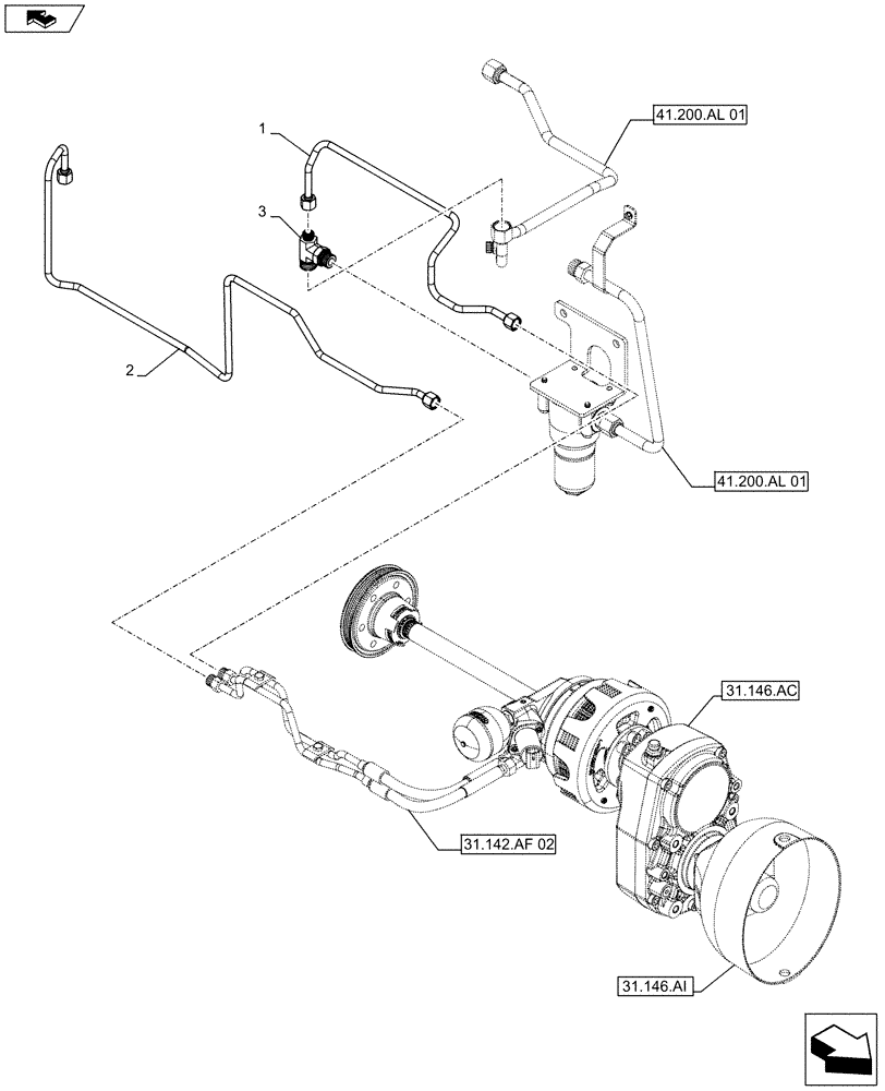 Схема запчастей Case IH FARMALL 105U - (31.142.AF[01]) - VAR - 332789 - FRONT PTO, HYDR LINES (31) - IMPLEMENT POWER TAKE OFF