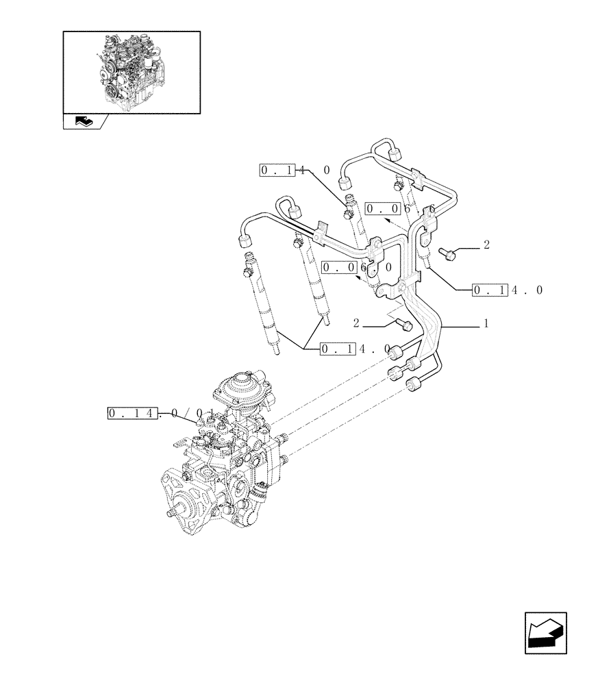 Схема запчастей Case IH FARMALL 75C - (0.14.9/01) - INJECTION EQUIPMENT - PIPING (01) - ENGINE