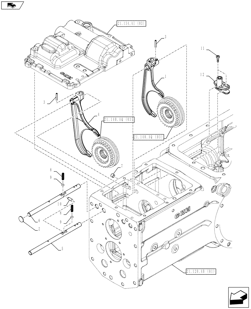 Схема запчастей Case IH FARMALL 115C - (21.145.AG[02]) - VAR - 743507 - TRANSMISSION, ROD & FORKS (21) - TRANSMISSION