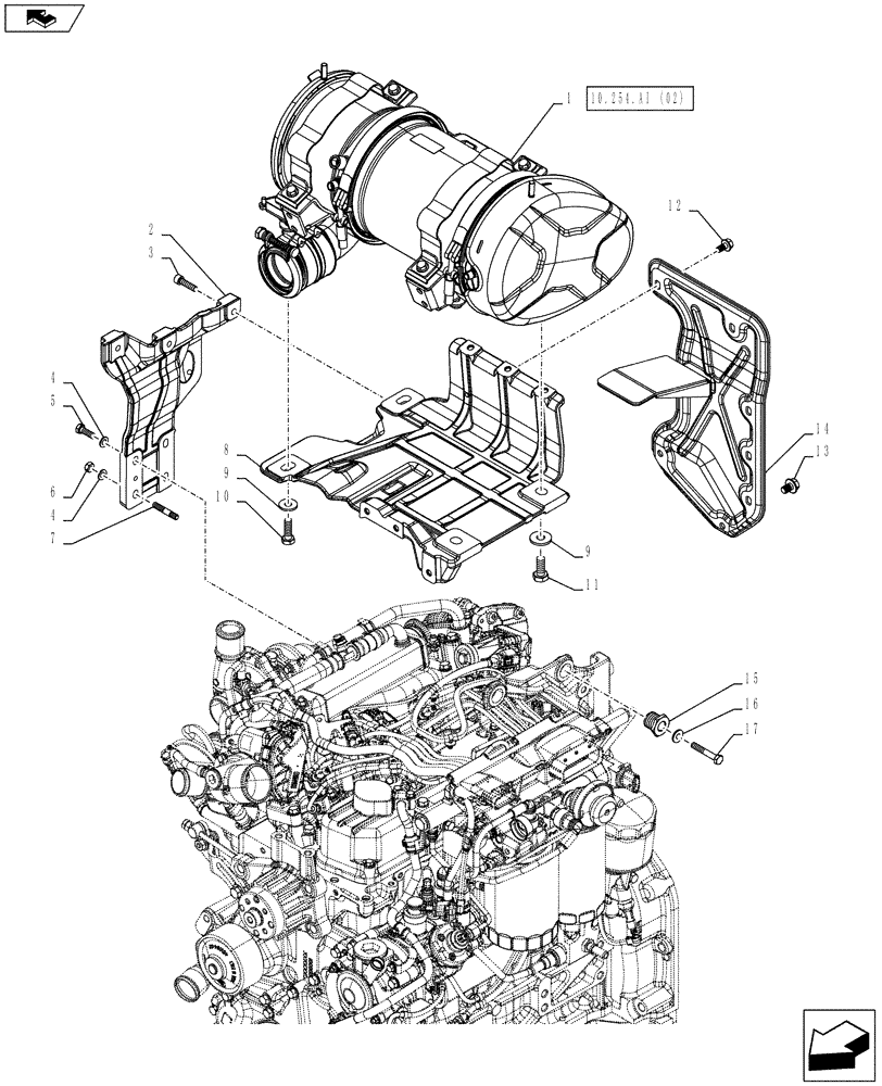 Схема запчастей Case IH FARMALL 115C - (10.254.AI[01]) - VAR - 390199, 391151, 743544, 743545 - EXHAUST SYSTEM, MUFFLER (10) - ENGINE