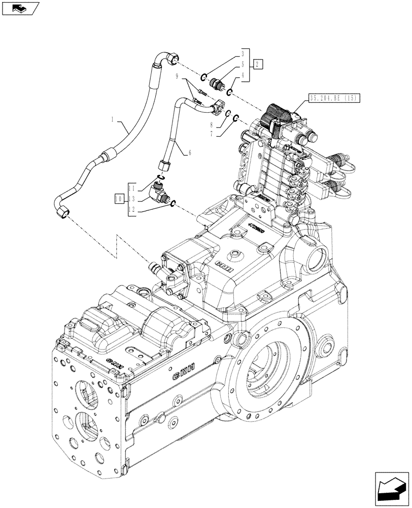 Схема запчастей Case IH FARMALL 115C - (35.204.BJ[10]) - VAR - 336108 – REMOTE CONTROL VALVE, PIPE (HI - LO) (35) - HYDRAULIC SYSTEMS