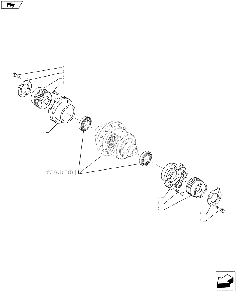 Схема запчастей Case IH FARMALL 85C - (27.106.AR[01]) - VAR - 390411 - DIFFERENTIAL GEAR, SUPPORT (27) - REAR AXLE SYSTEM