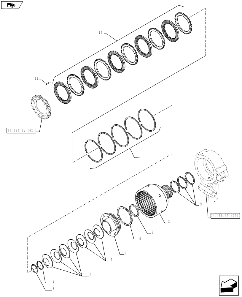 Схема запчастей Case IH FARMALL 95C - (21.154.AA[04]) - VAR - 744762, 744763 - CLUTCH HOUSING (21) - TRANSMISSION