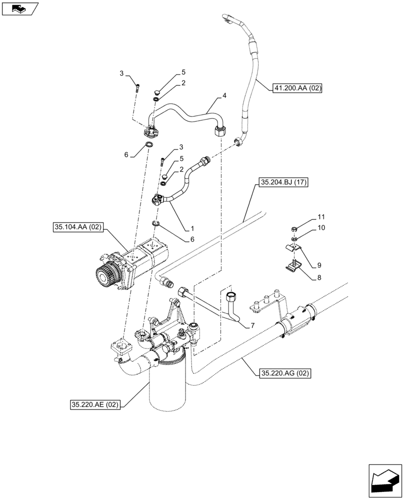 Схема запчастей Case IH FARMALL 85C - (35.204.BJ[15]) - VAR - 390832, 743597 - STEERING LINE (HI-LO) (35) - HYDRAULIC SYSTEMS