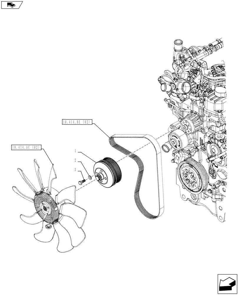 Схема запчастей Case IH FARMALL 95C - (10.414.AD[02]) - VAR - 743500 - VISCOUS JOINT FAN, PULLEY (10) - ENGINE