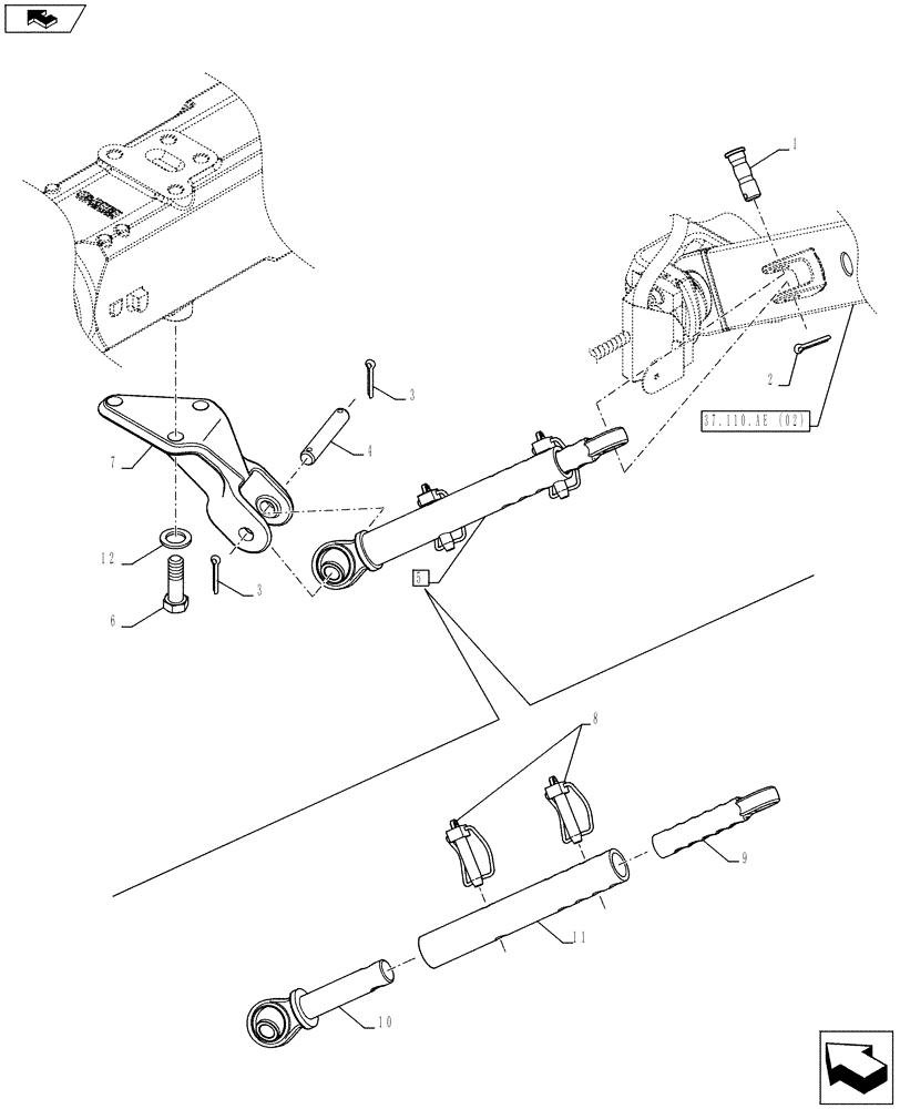 Схема запчастей Case IH FARMALL 105C - (37.120.AF[02]) - VAR - 743598 - STABILIZER CYLINDER, (37) - HITCHES, DRAWBARS & IMPLEMENT COUPLINGS