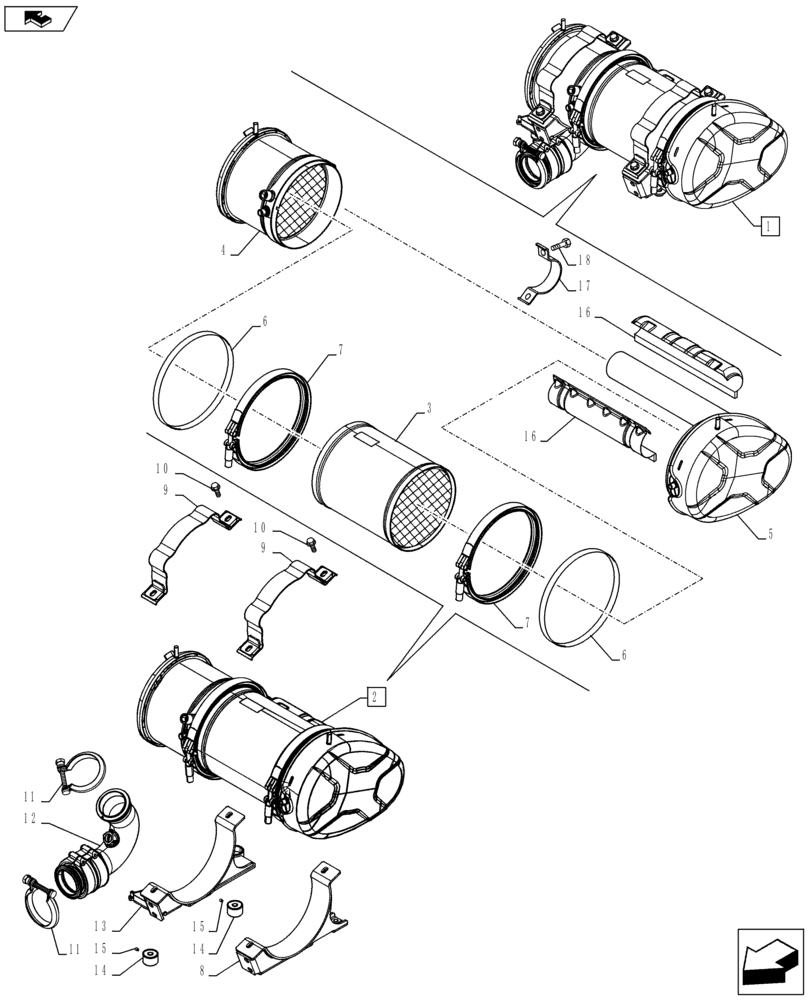 Схема запчастей Case IH FARMALL 95C - (10.254.AI[02]) - VAR - 390199, 391151, 743544, 743545 - MUFFLER, FILTER, COMPONENTS (10) - ENGINE